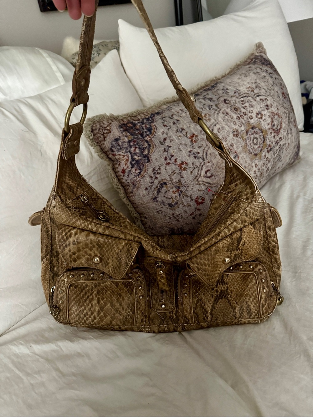 Y2K Vintage Gold Snake-Embossed Shoulder Bag